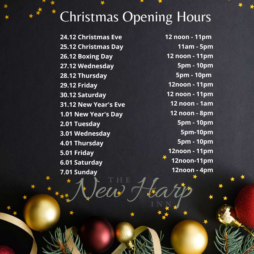 New Harp Inn Festive Opening Hours 2023/24