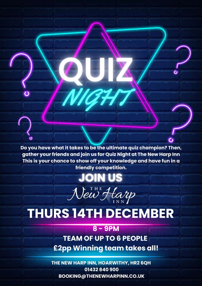Quiz Night on Thursday 14th December @ The New Harp Inn